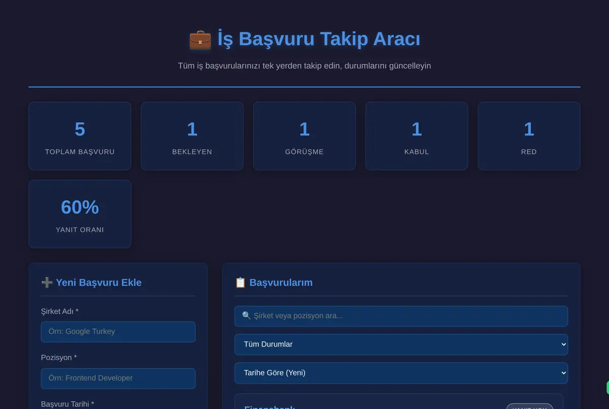 İş Başvuru Takip Aracı ekran görüntüsü 2