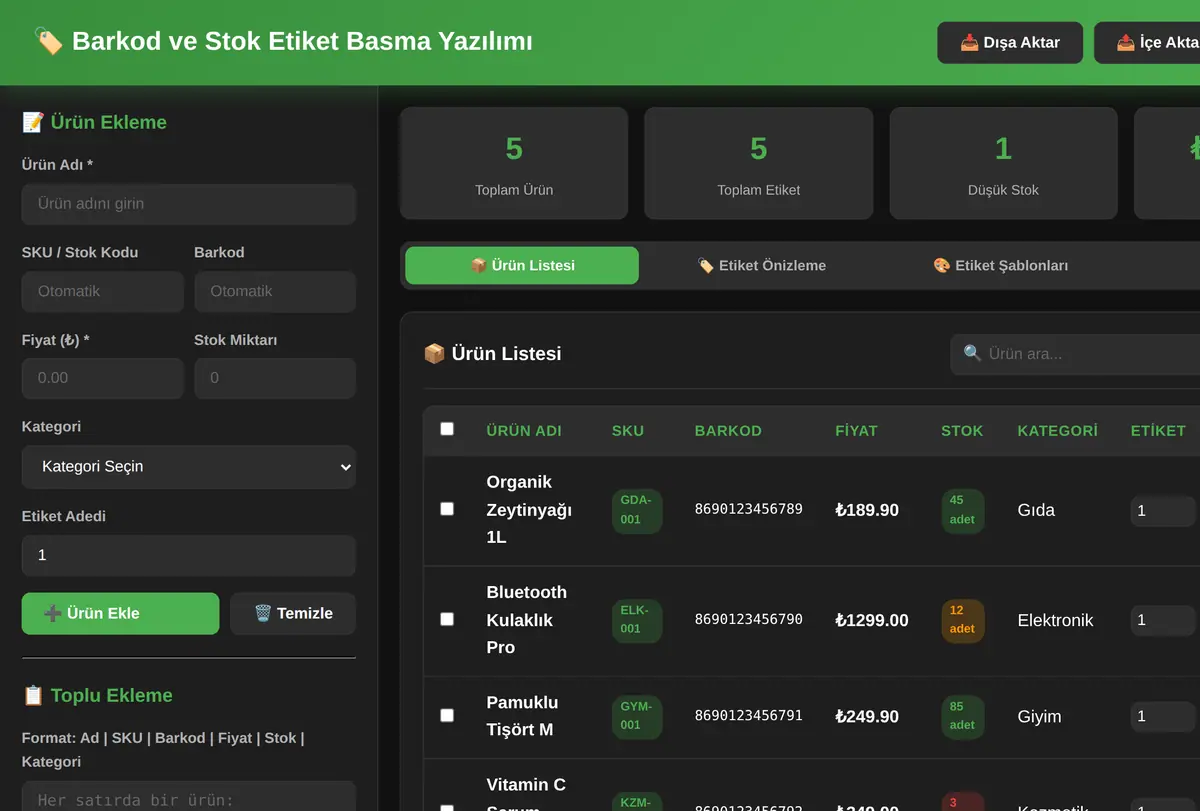 Barkod ve Stok Etiket Basma Yazılımı ekran görüntüsü