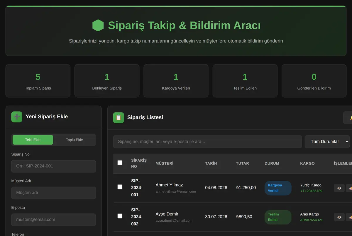 Sipariş Takip & Bildirim Aracı ekran görüntüsü 2
