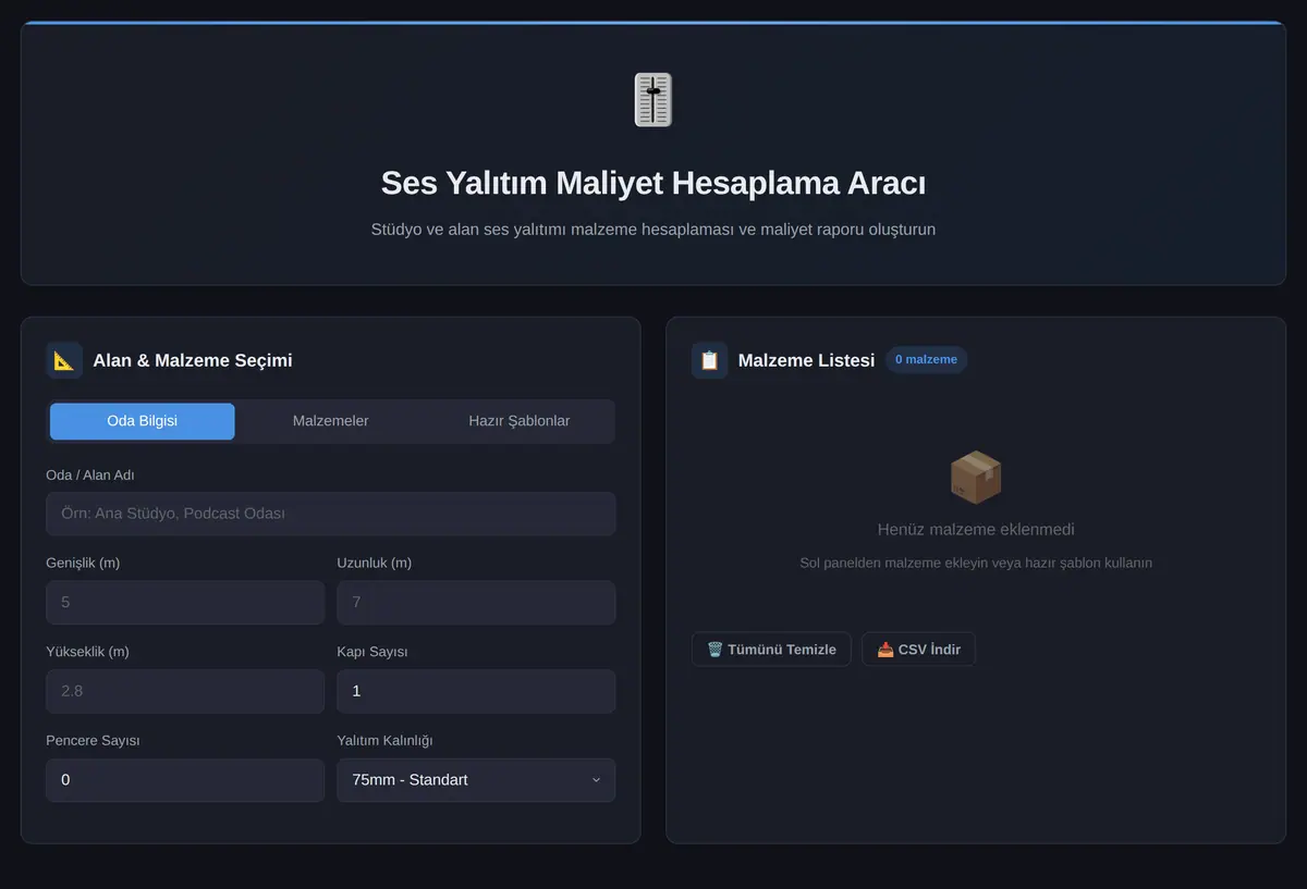 Ses Yalıtım Maliyet Hesaplama Aracı ekran görüntüsü 3