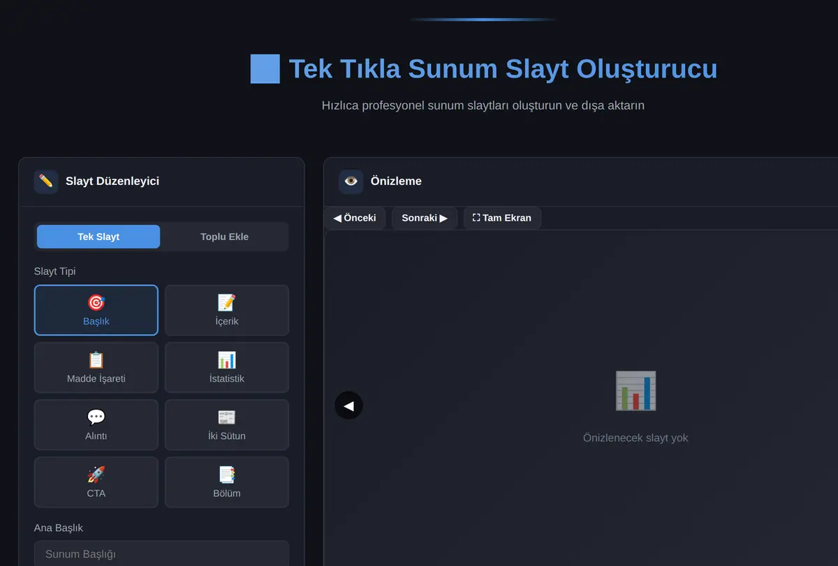 Tek Tıkla Sunum Slayt Şablon Oluşturucu ekran görüntüsü