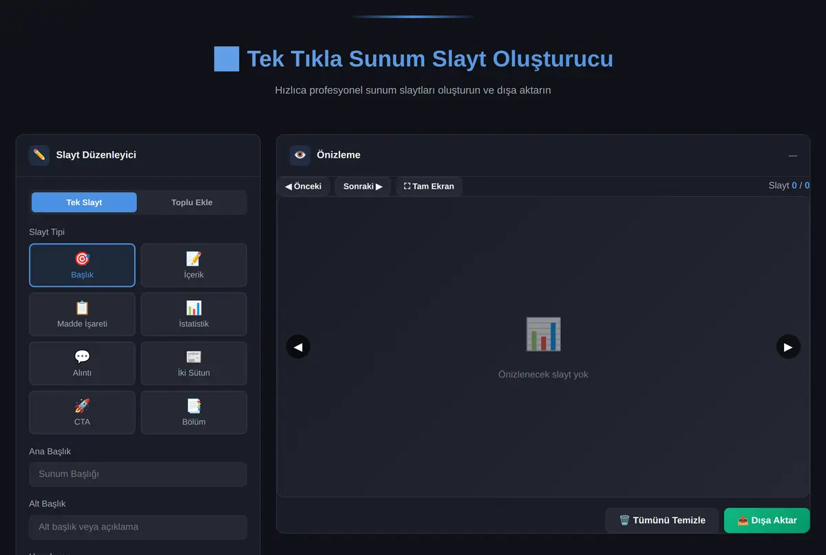 Tek Tıkla Sunum Slayt Şablon Oluşturucu ekran görüntüsü 2