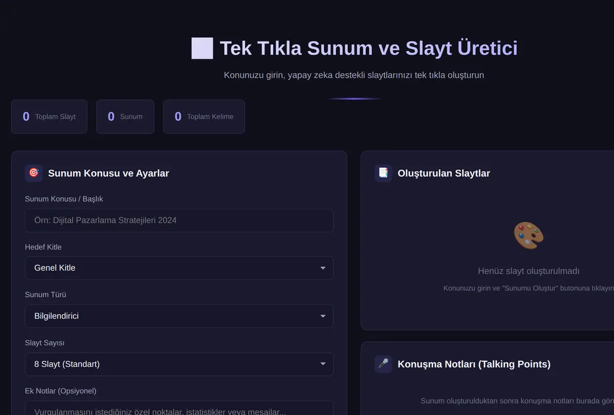 Tek Tıkla Sunum ve Slayt Üretici ekran görüntüsü