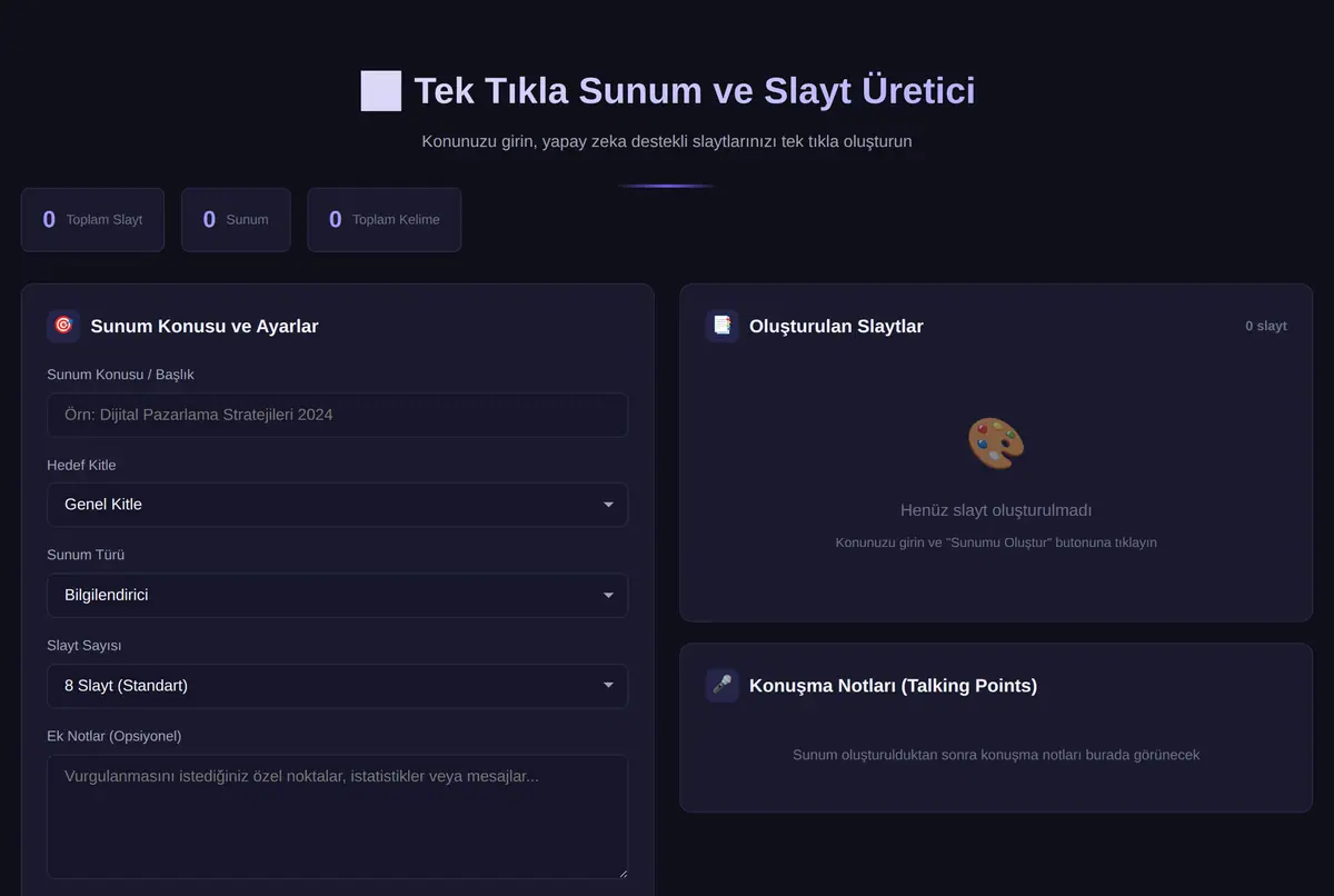 Tek Tıkla Sunum ve Slayt Üretici ekran görüntüsü 2