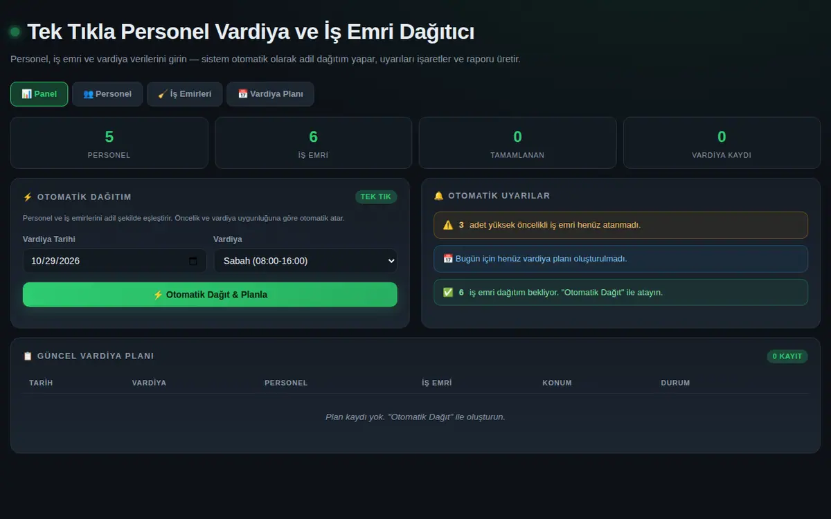 Tek Tıkla Personel Vardiya ve İş Emri Dağıtıcı ekran görüntüsü