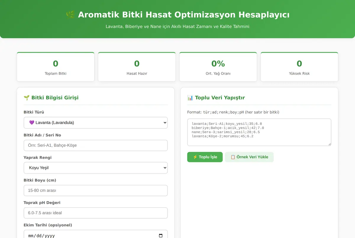 Aromatik Bitki Hasat Optimizasyon Hesaplayıcı ekran görüntüsü 2