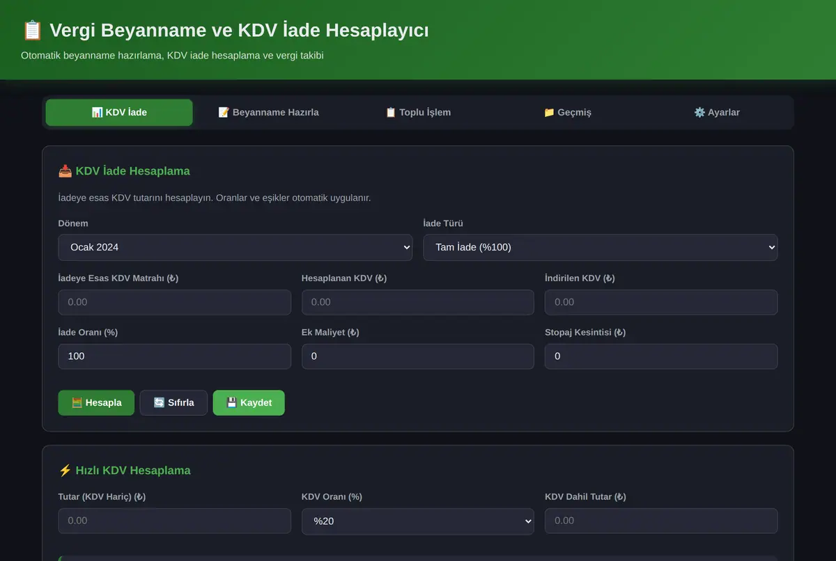 Vergi Beyanname ve KDV İade Hesaplayıcı ekran görüntüsü 2