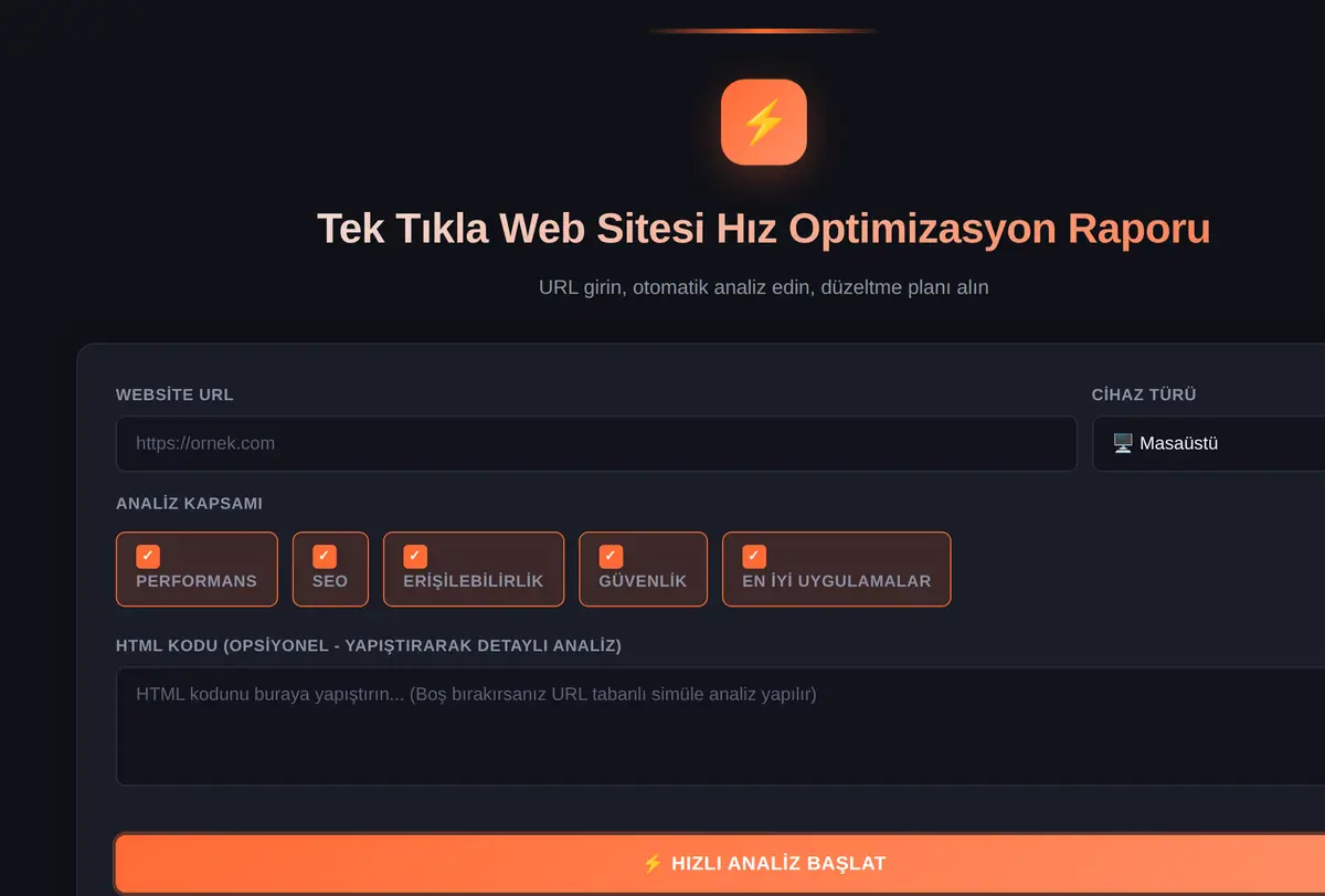 Tek Tıkla Web Sitesi Hız Optimizasyon Raporu ekran görüntüsü