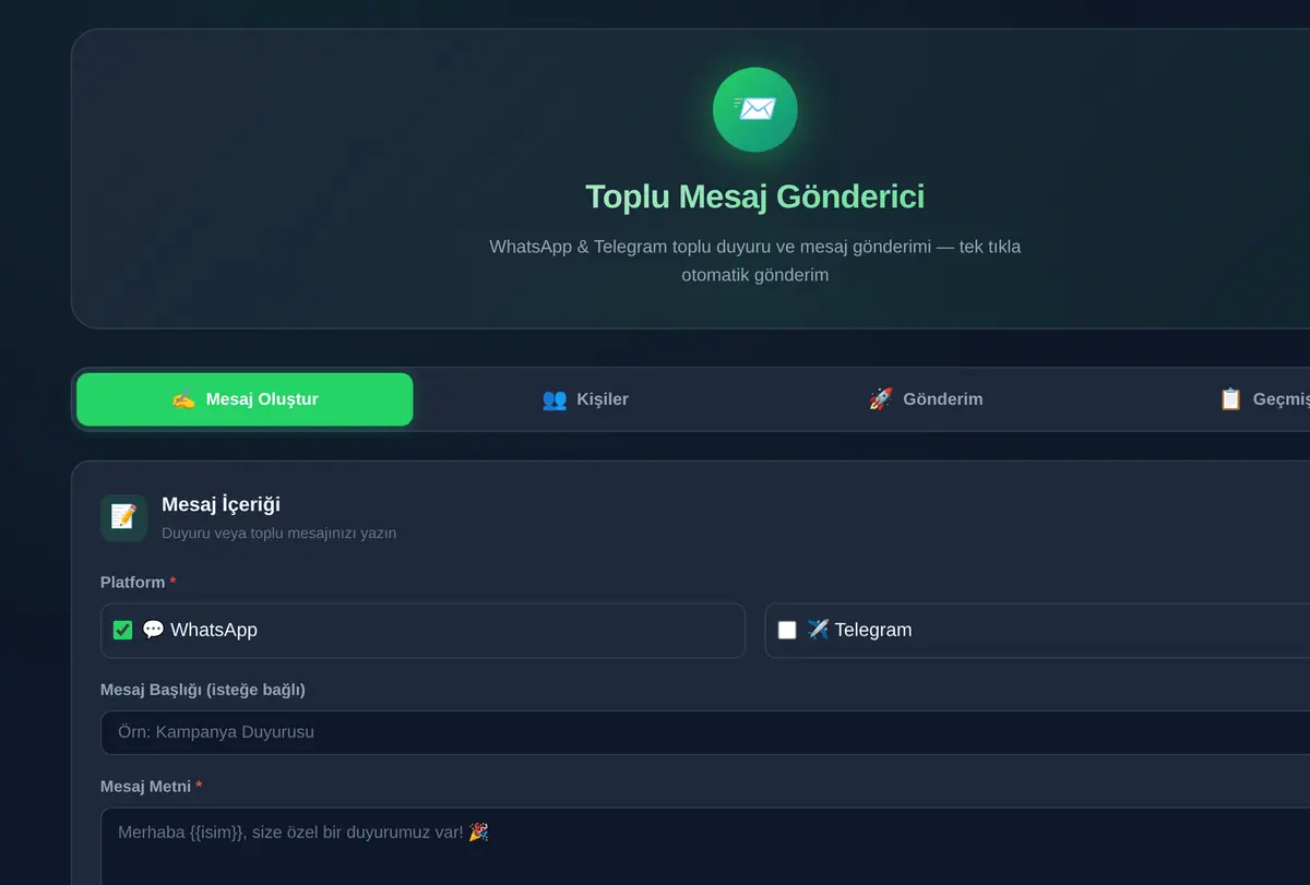 Toplu Mesaj Gönderici: WhatsApp & Telegram Duyuru ekran görüntüsü