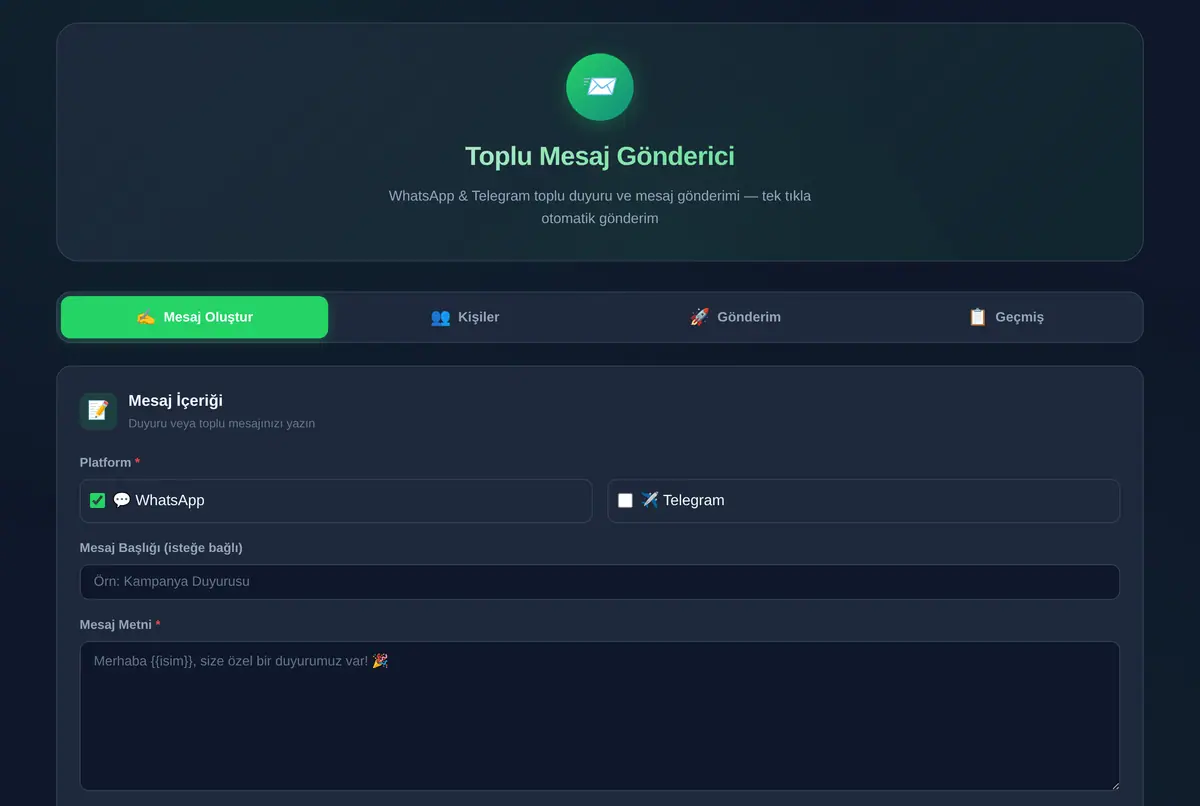 Toplu Mesaj Gönderici: WhatsApp & Telegram Duyuru ekran görüntüsü 2