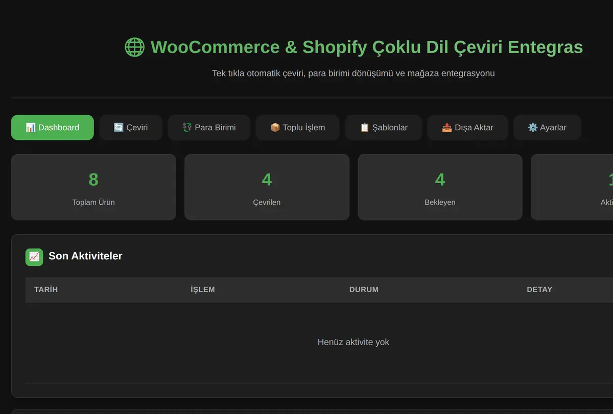 WooCommerce & Shopify Çoklu Dil Çeviri Entegras ekran görüntüsü