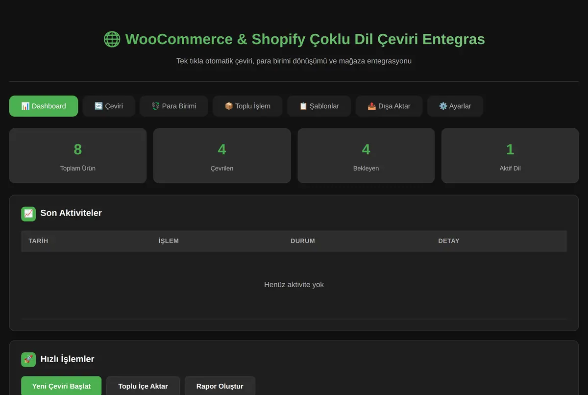 WooCommerce & Shopify Çoklu Dil Çeviri Entegras ekran görüntüsü 2