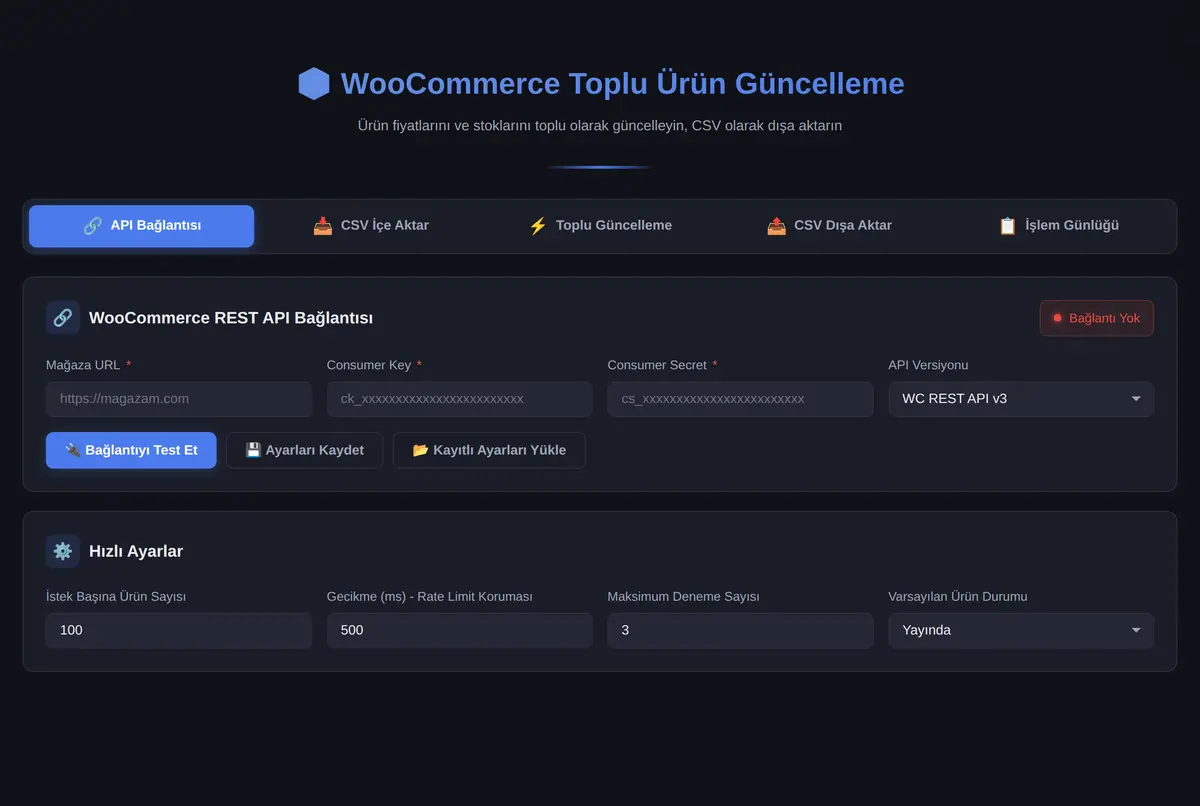 WooCommerce Toplu Ürün Güncelleme ve CSV Dışa Aktarıcı ekran görüntüsü 3