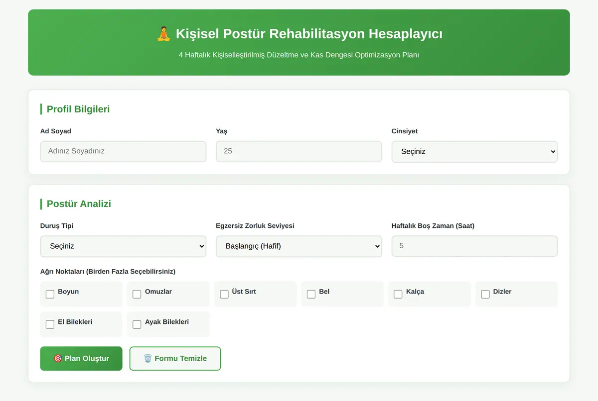 Kişisel Postür Rehabilitasyon Hesaplayıcı ekran görüntüsü 2