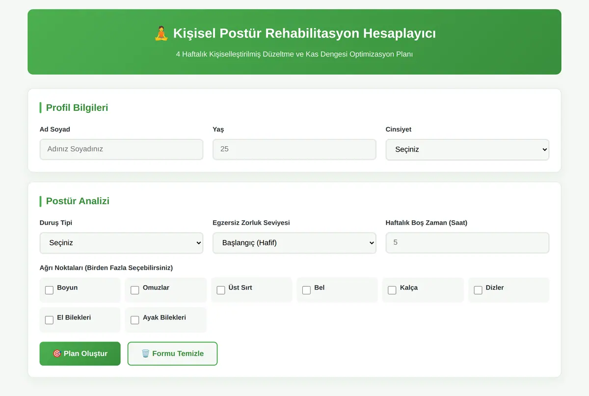 Kişisel Postür Rehabilitasyon Hesaplayıcı ekran görüntüsü 3
