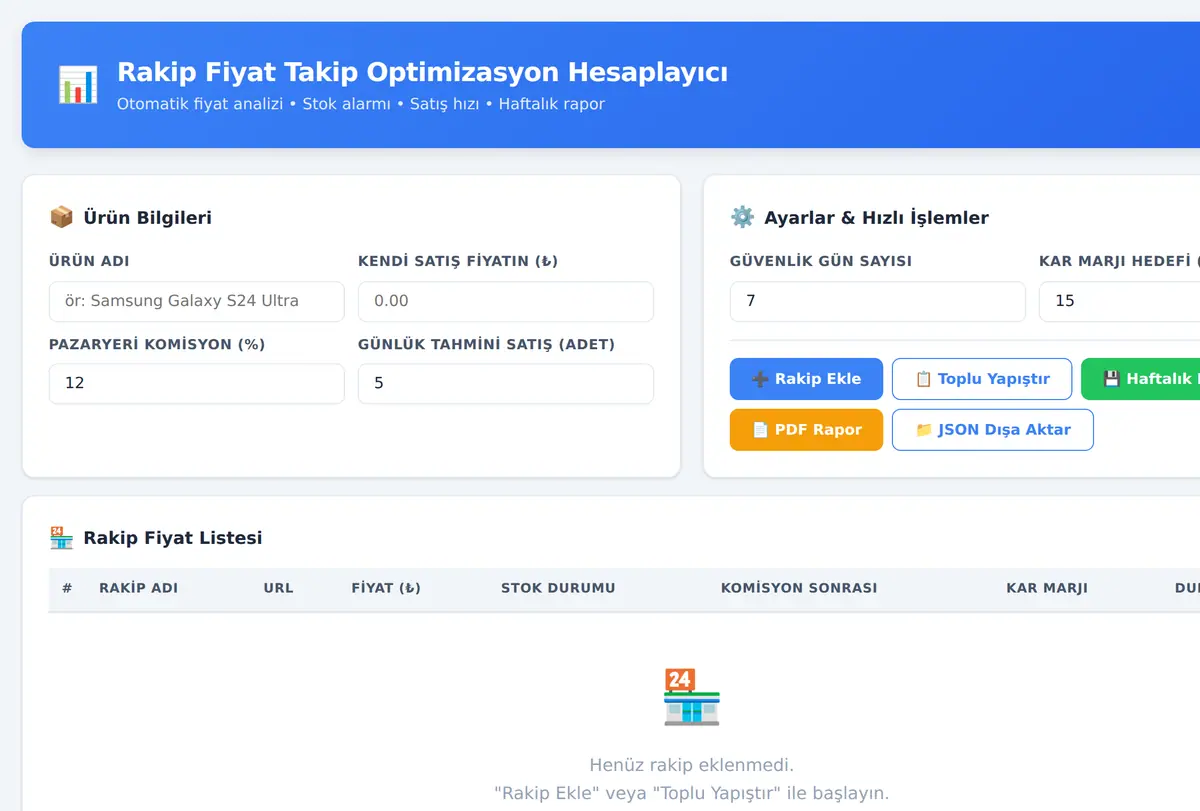 Rakip Fiyat Takip Optimizasyon Hesaplayıcı ekran görüntüsü