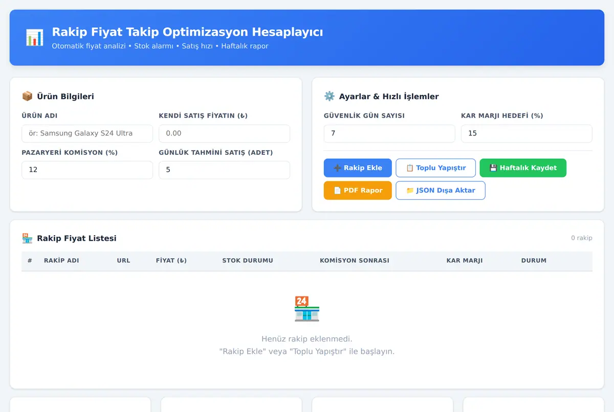 Rakip Fiyat Takip Optimizasyon Hesaplayıcı ekran görüntüsü 2