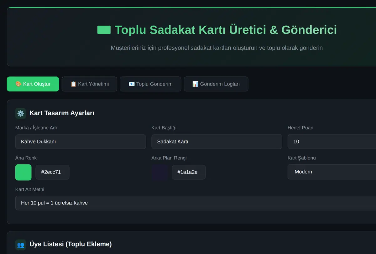 Toplu Sadakat Kartı Üretici & Toplu Gönderici ekran görüntüsü
