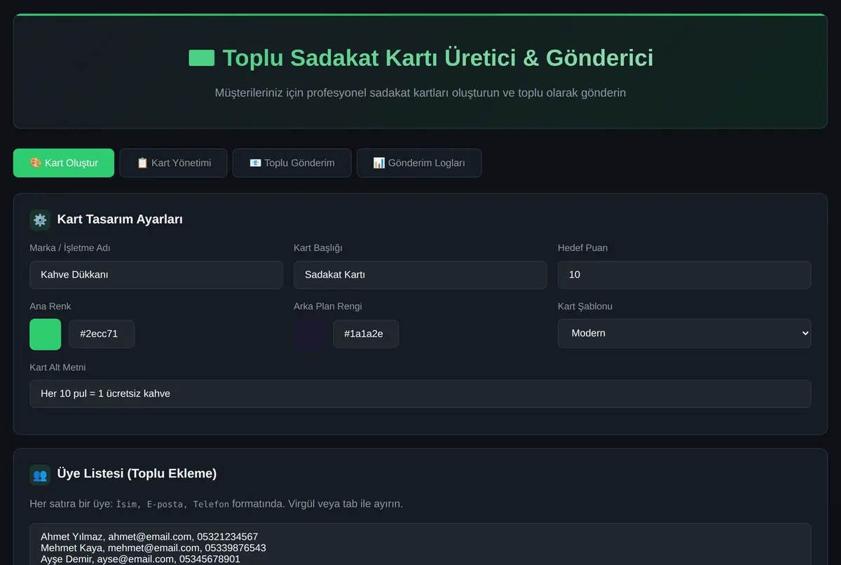 Toplu Sadakat Kartı Üretici & Toplu Gönderici ekran görüntüsü 2