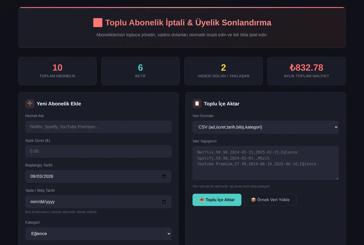 Toplu Abonelik İptali & Üyelik Sonlandırma Aracı ekran görüntüsü 2