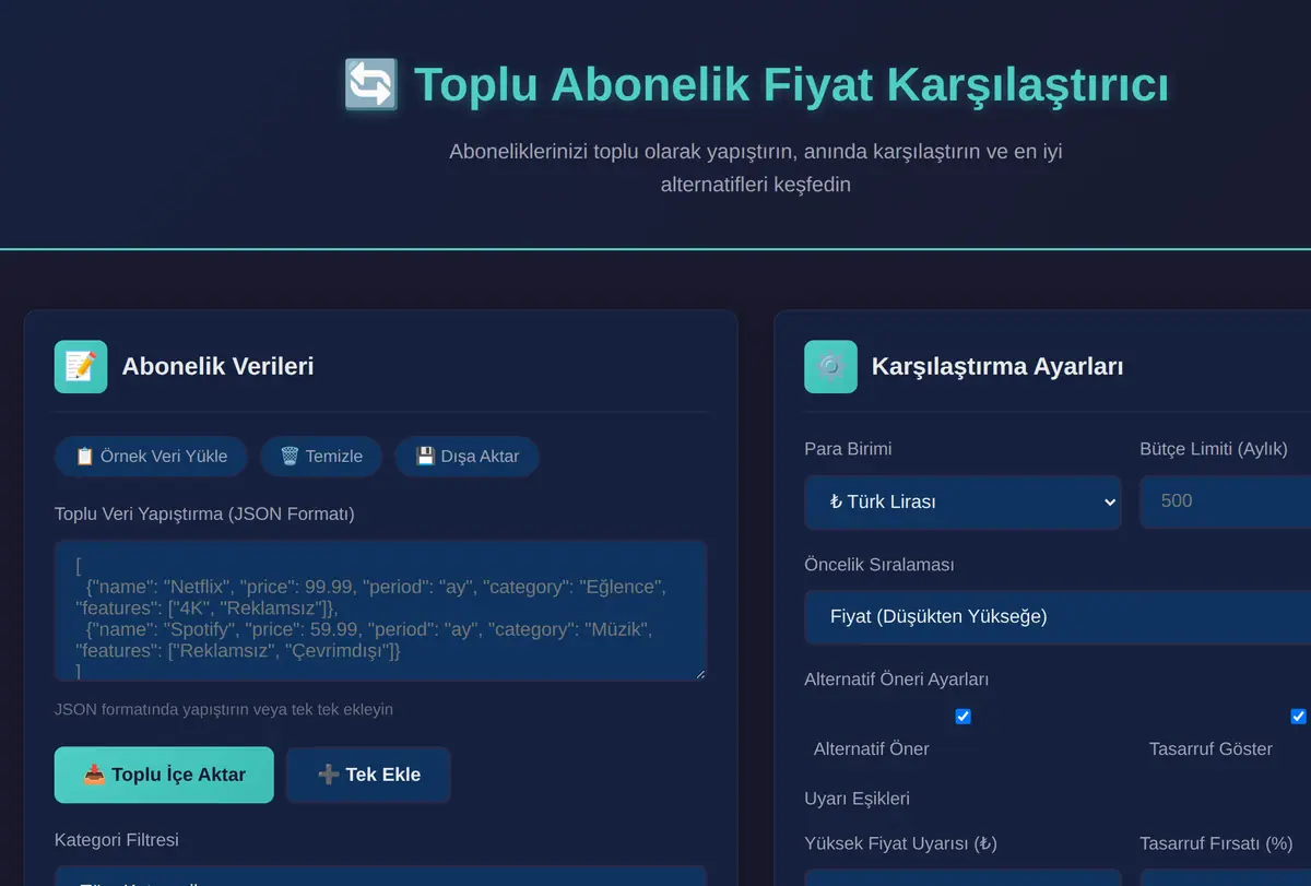 Toplu Abonelik Fiyat Karşılaştırıcı & Alternatif Önerici ekran görüntüsü