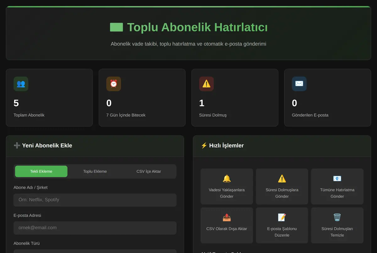 Toplu Abonelik Hatırlatıcı ve E-posta Aracı ekran görüntüsü 2