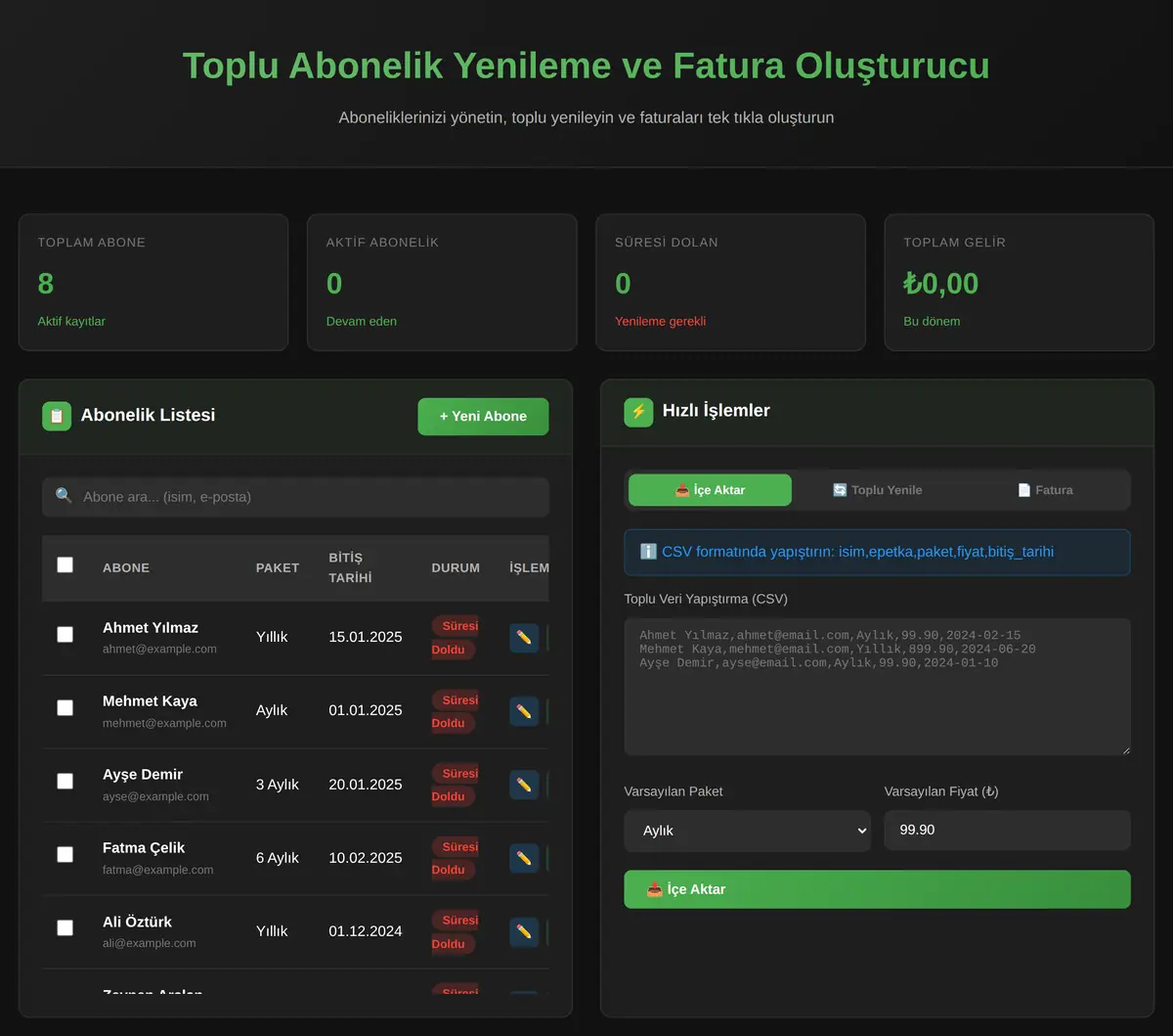 Toplu Abonelik Yenileme ve Fatura Oluşturucu ekran görüntüsü 3