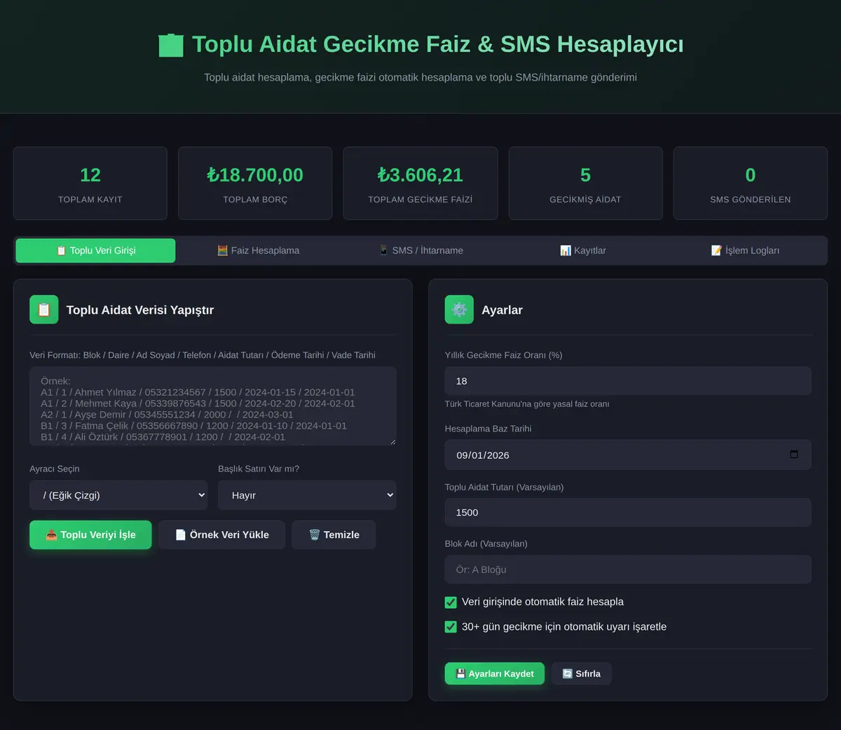 Toplu Aidat Gecikme Faiz & SMS Hesaplayıcı ekran görüntüsü 3