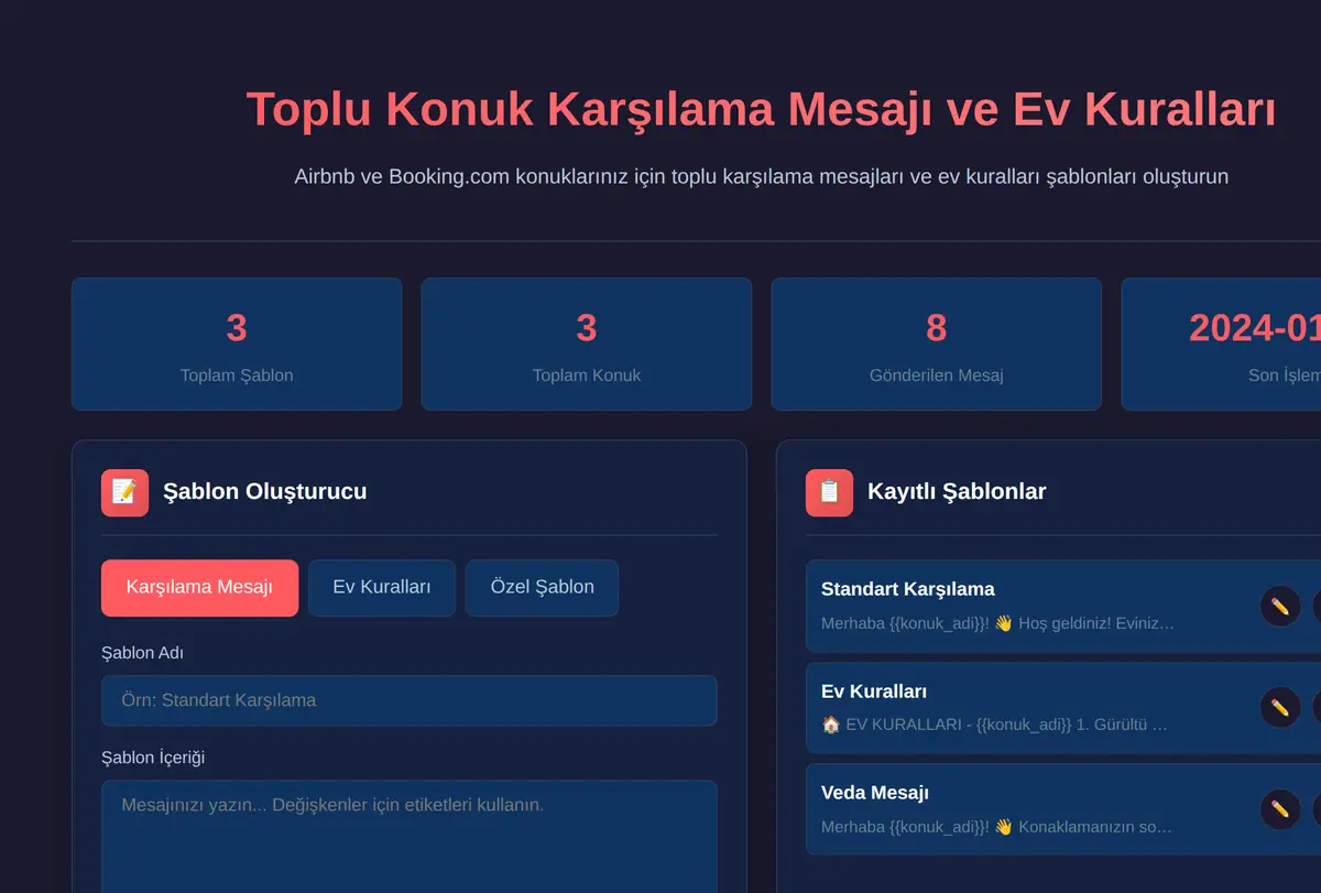 Toplu Konuk Karşılama Mesajı ve Ev Kuralları Şablonu ekran görüntüsü