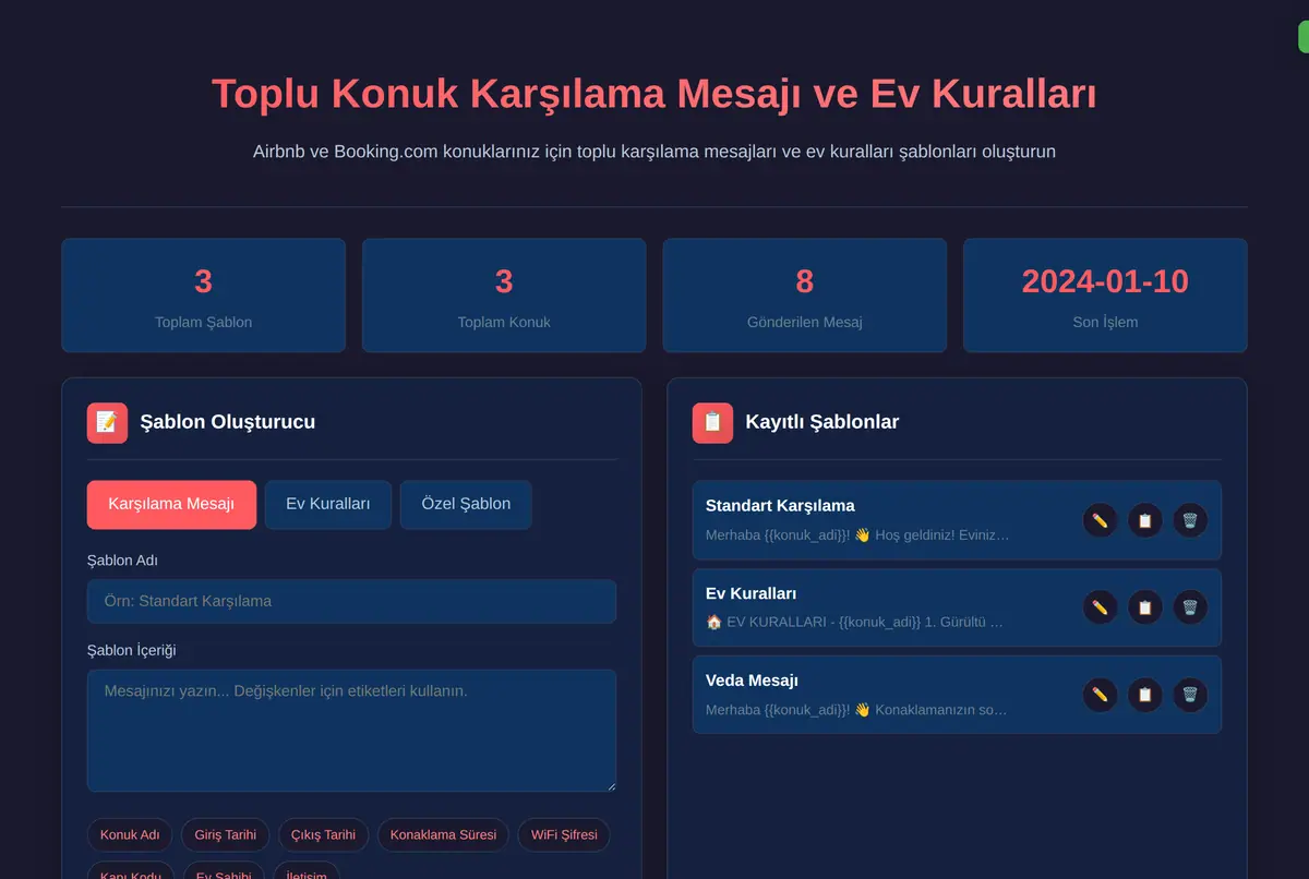 Toplu Konuk Karşılama Mesajı ve Ev Kuralları Şablonu ekran görüntüsü 2