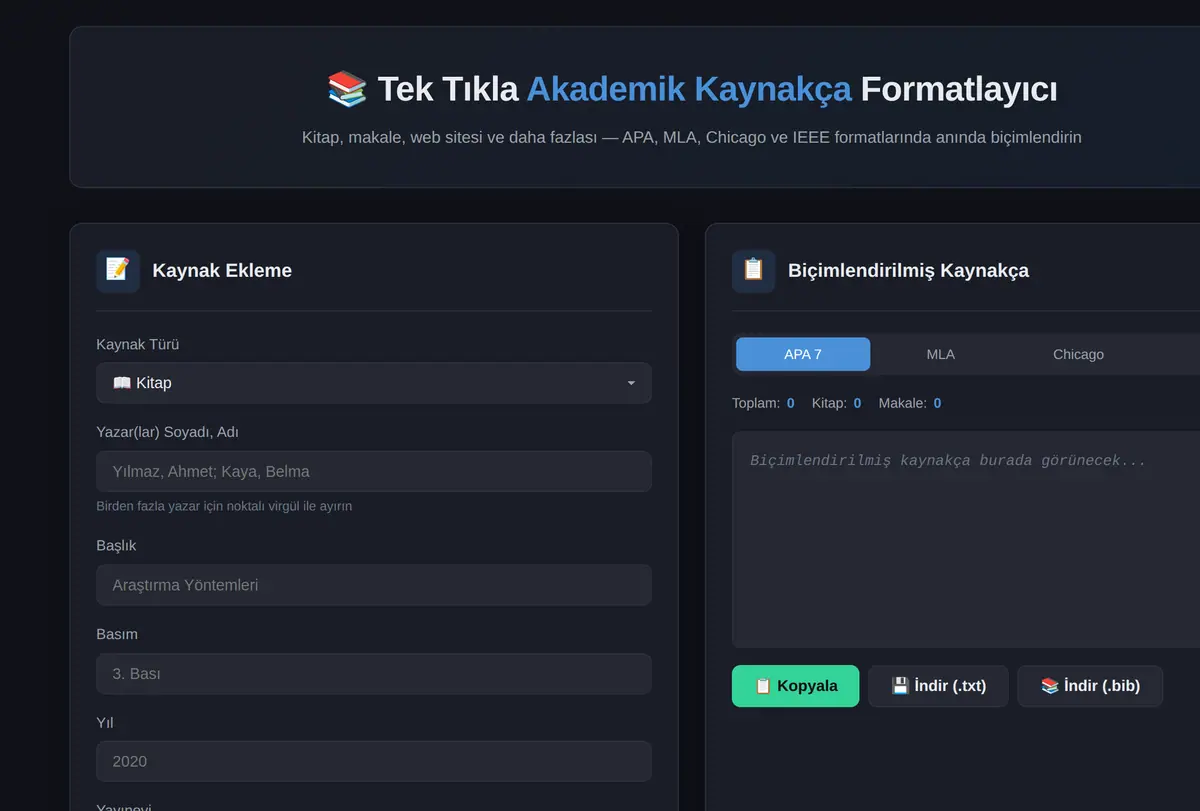Tek Tıkla Akademik Kaynakça Formatlayıcı ekran görüntüsü