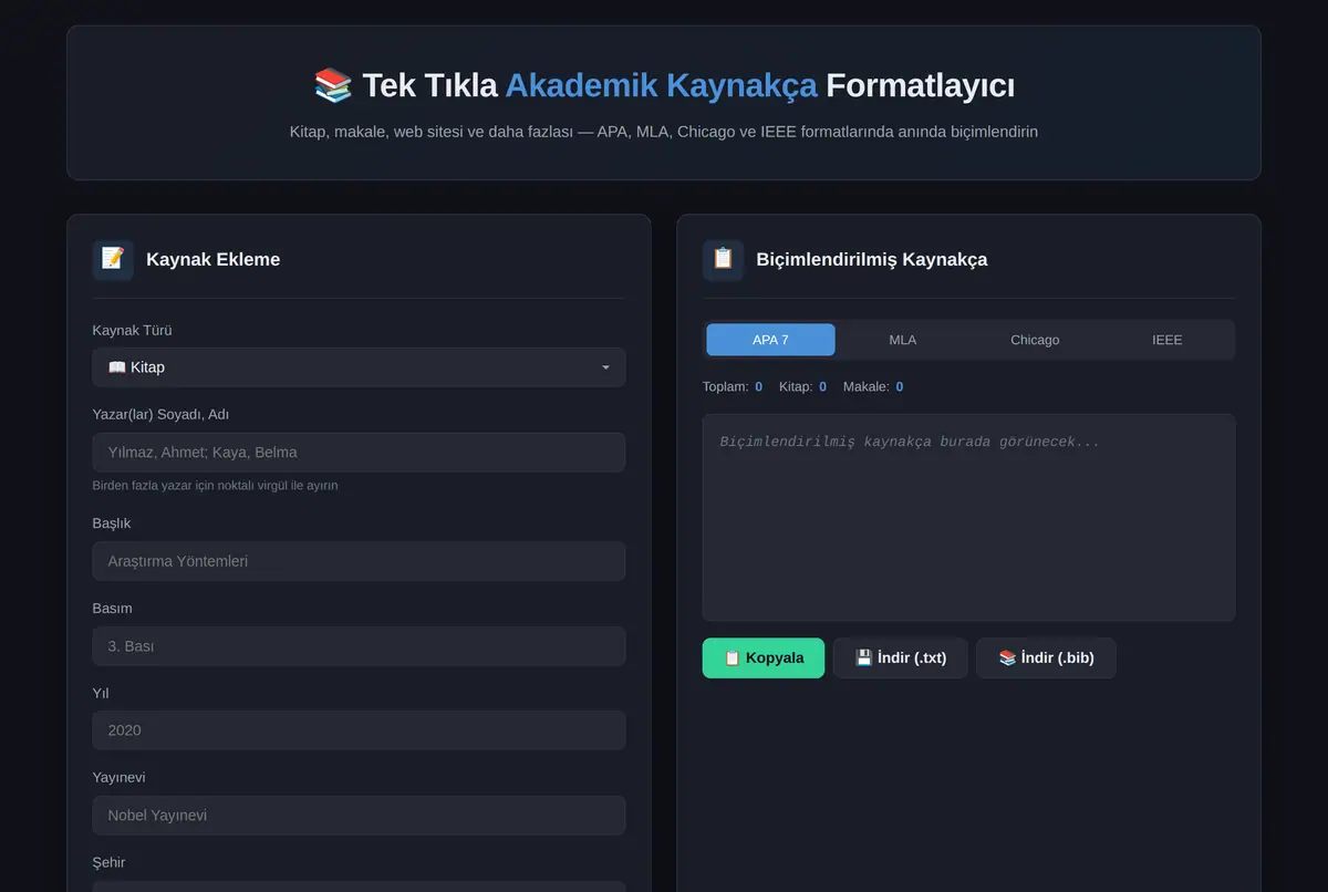 Tek Tıkla Akademik Kaynakça Formatlayıcı ekran görüntüsü 2