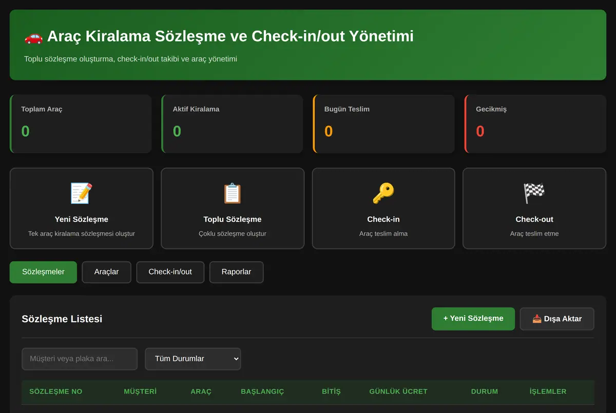 Araç Kiralama Sözleşme ve Check-in/out Yönetimi ekran görüntüsü 2