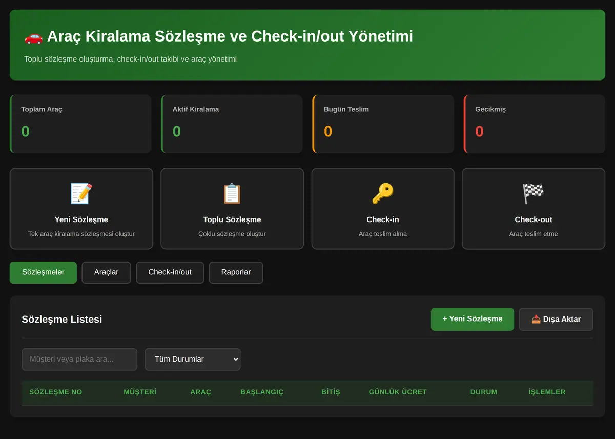 Araç Kiralama Sözleşme ve Check-in/out Yönetimi ekran görüntüsü 3