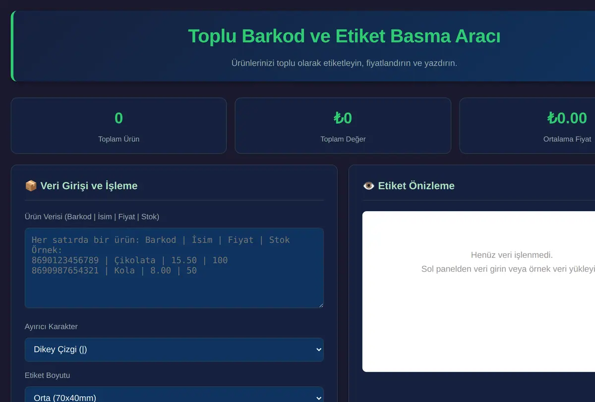 Toplu Barkod ve Etiket Basma Aracı ekran görüntüsü