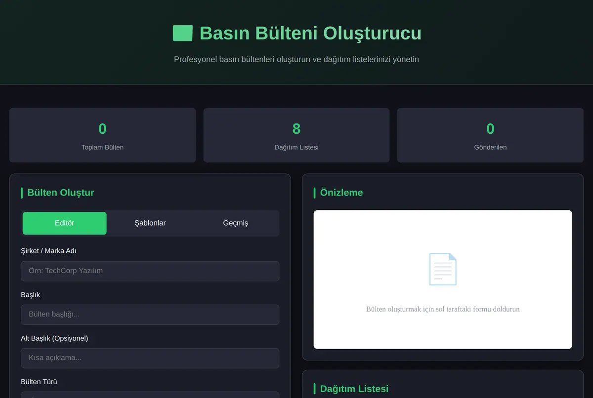 Basın Bülteni Oluşturucu & Dağıtım Listesi ekran görüntüsü 2