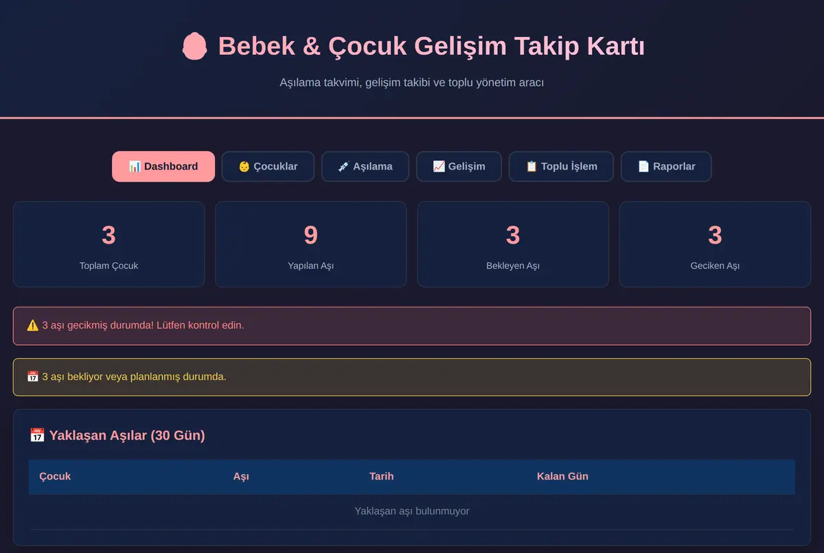 Bebek & Çocuk Gelişim Takip Kartı ve Aşılama Takvimi ekran görüntüsü 2
