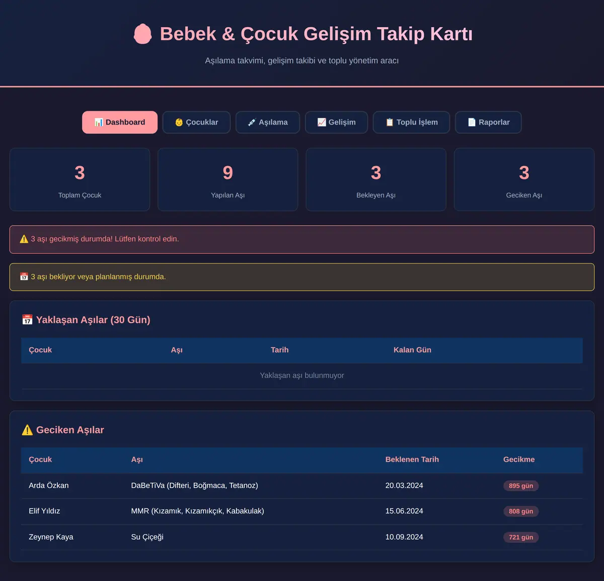 Bebek & Çocuk Gelişim Takip Kartı ve Aşılama Takvimi ekran görüntüsü 3