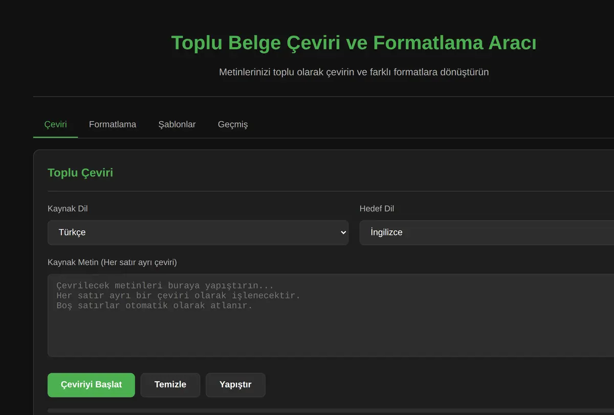 Toplu Belge Çeviri ve Formatlama Aracı ekran görüntüsü
