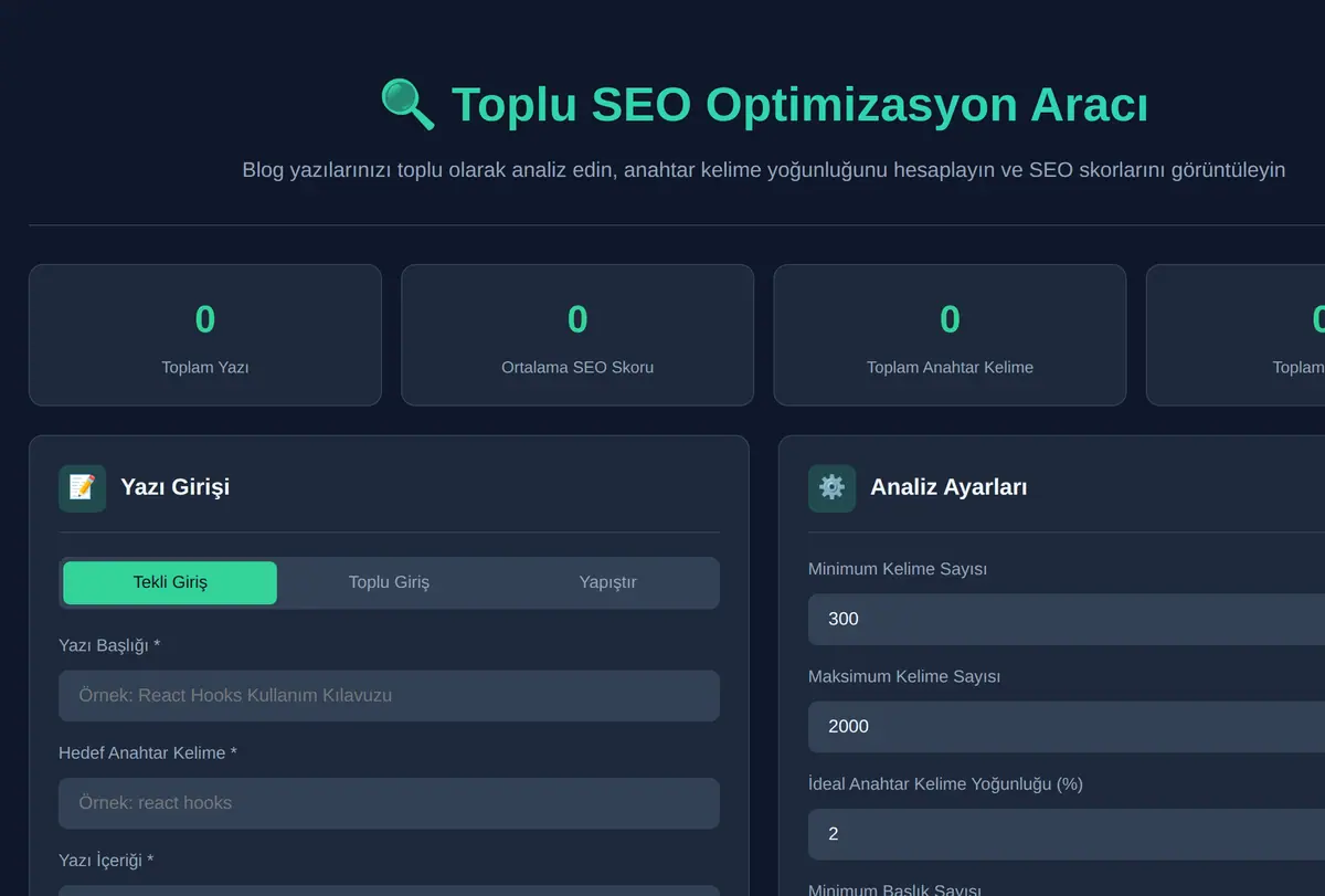 Toplu SEO Optimizasyon Aracı ekran görüntüsü