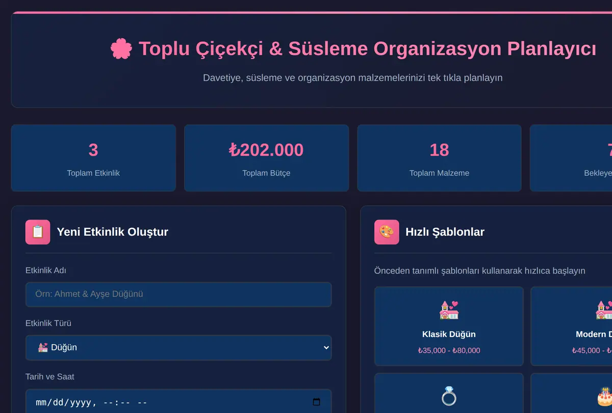 Toplu Çiçekçi & Süsleme Organizasyon Planlayıcı ekran görüntüsü