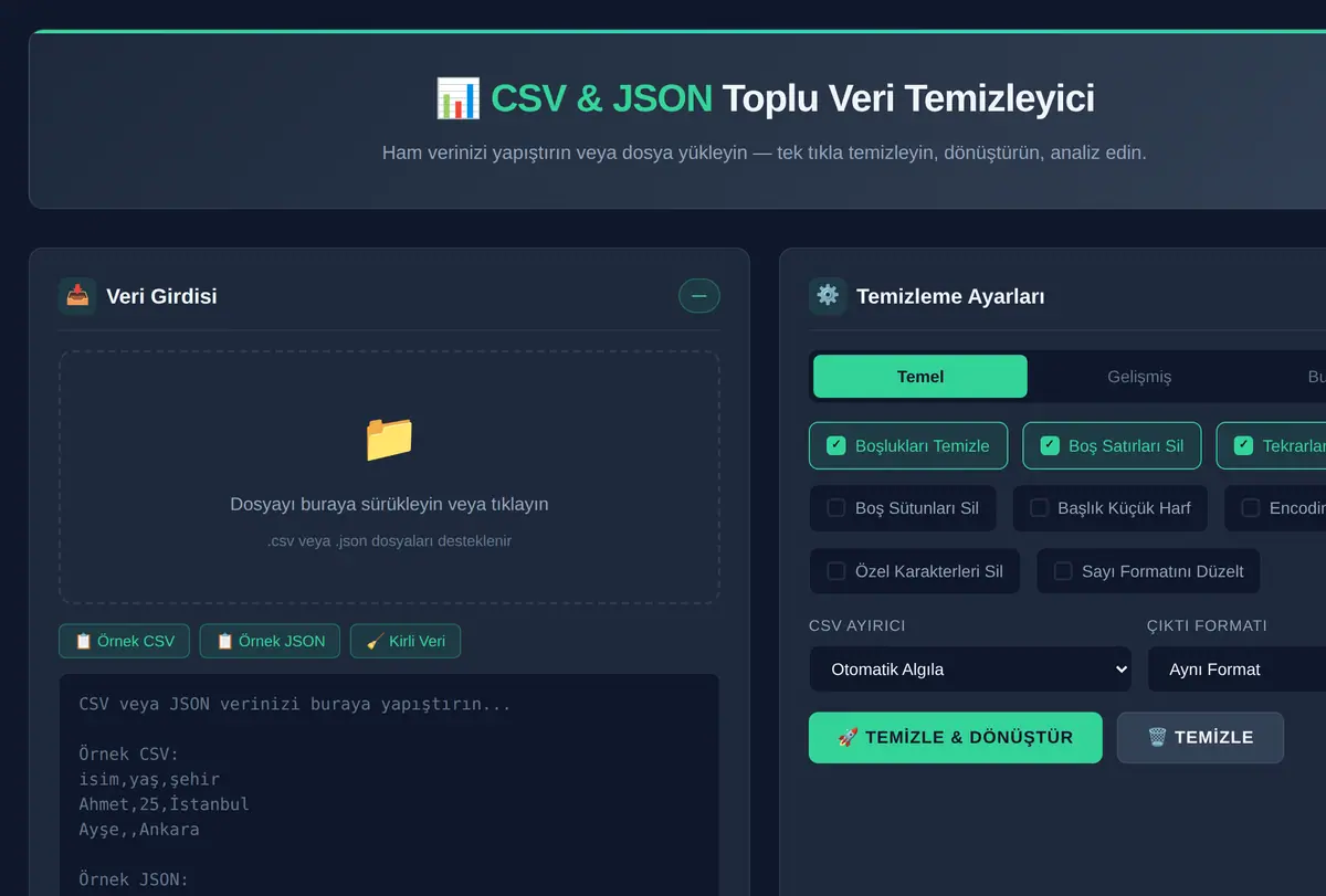 CSV & JSON Toplu Veri Temizleyici ekran görüntüsü