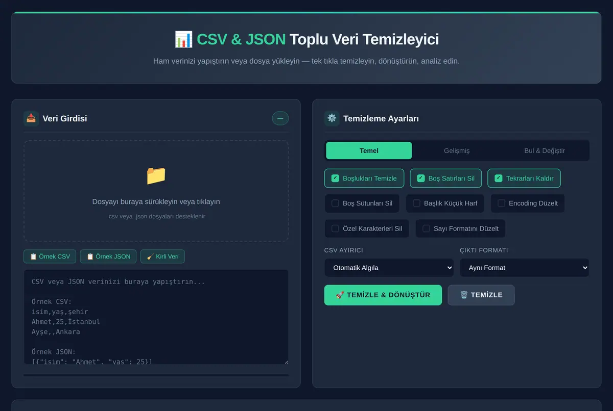 CSV & JSON Toplu Veri Temizleyici ekran görüntüsü 2