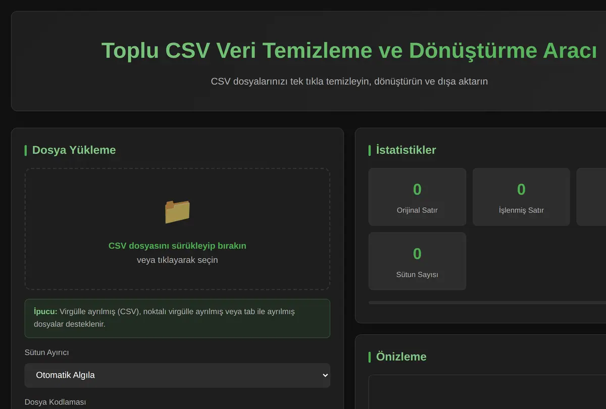 Toplu CSV Veri Temizleme ve Dönüştürme Aracı ekran görüntüsü