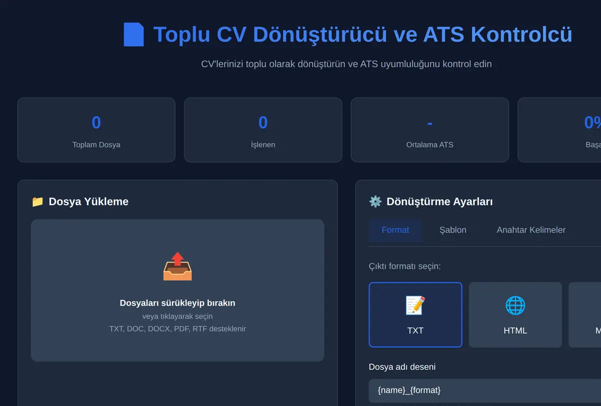 Toplu CV Dönüştürücü ve ATS Kontrolcü ekran görüntüsü