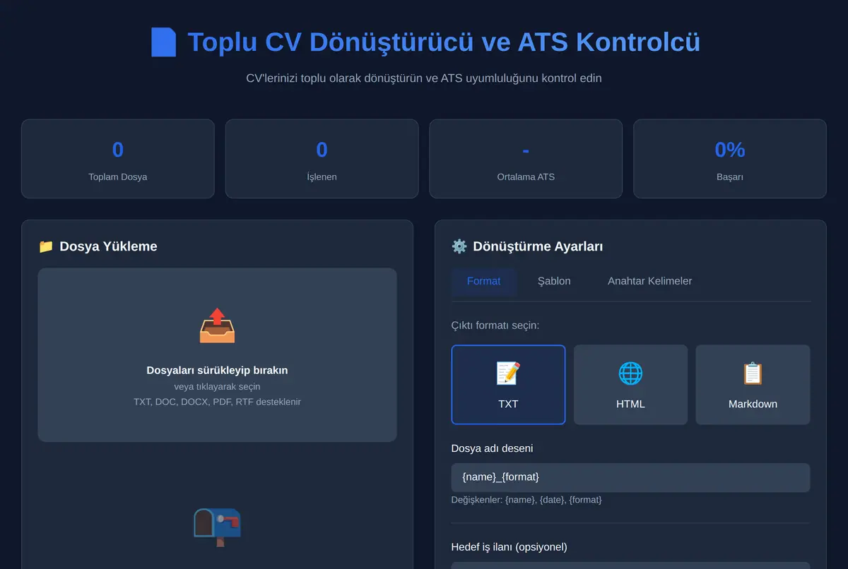 Toplu CV Dönüştürücü ve ATS Kontrolcü ekran görüntüsü 2