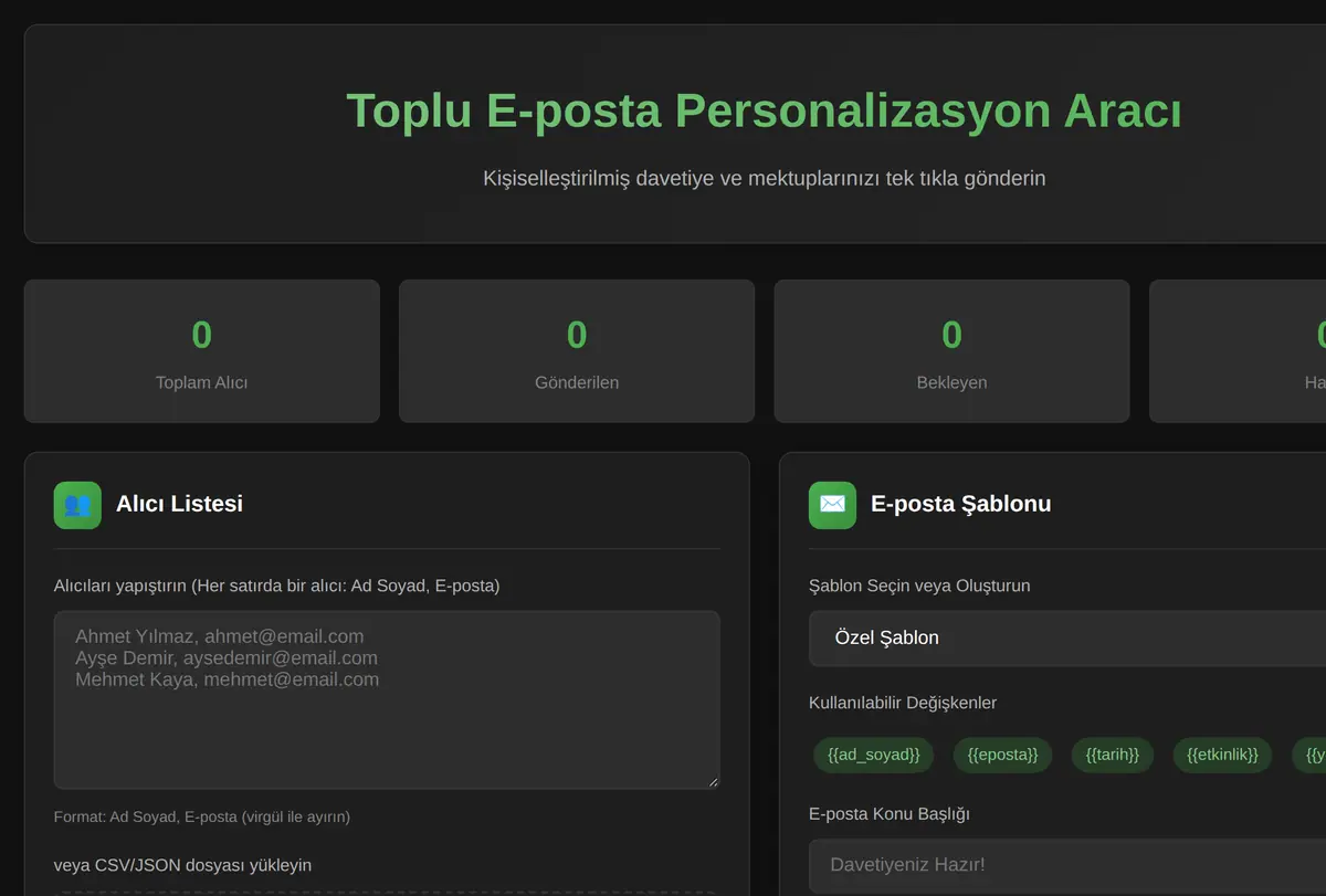 Toplu E-posta Personalizasyon Aracı ekran görüntüsü