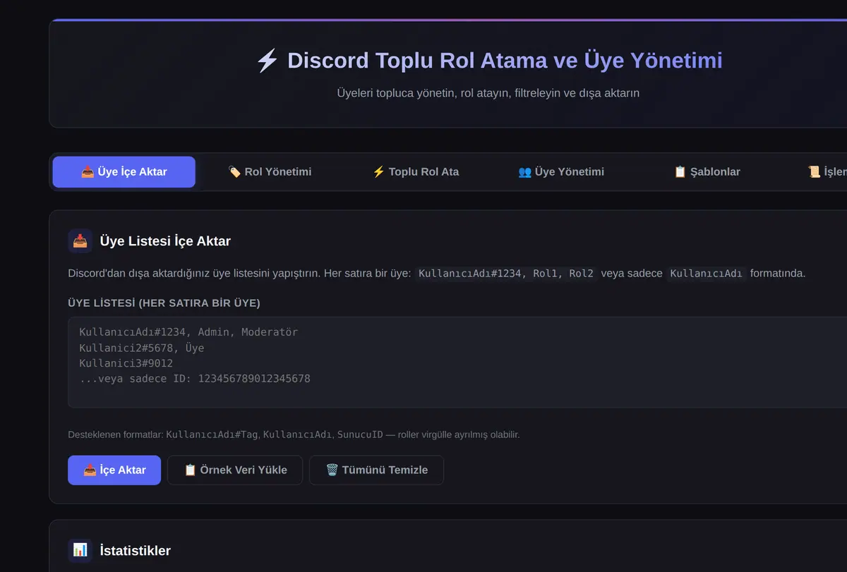 Discord Toplu Rol Atama ve Üye Yönetimi Aracı ekran görüntüsü