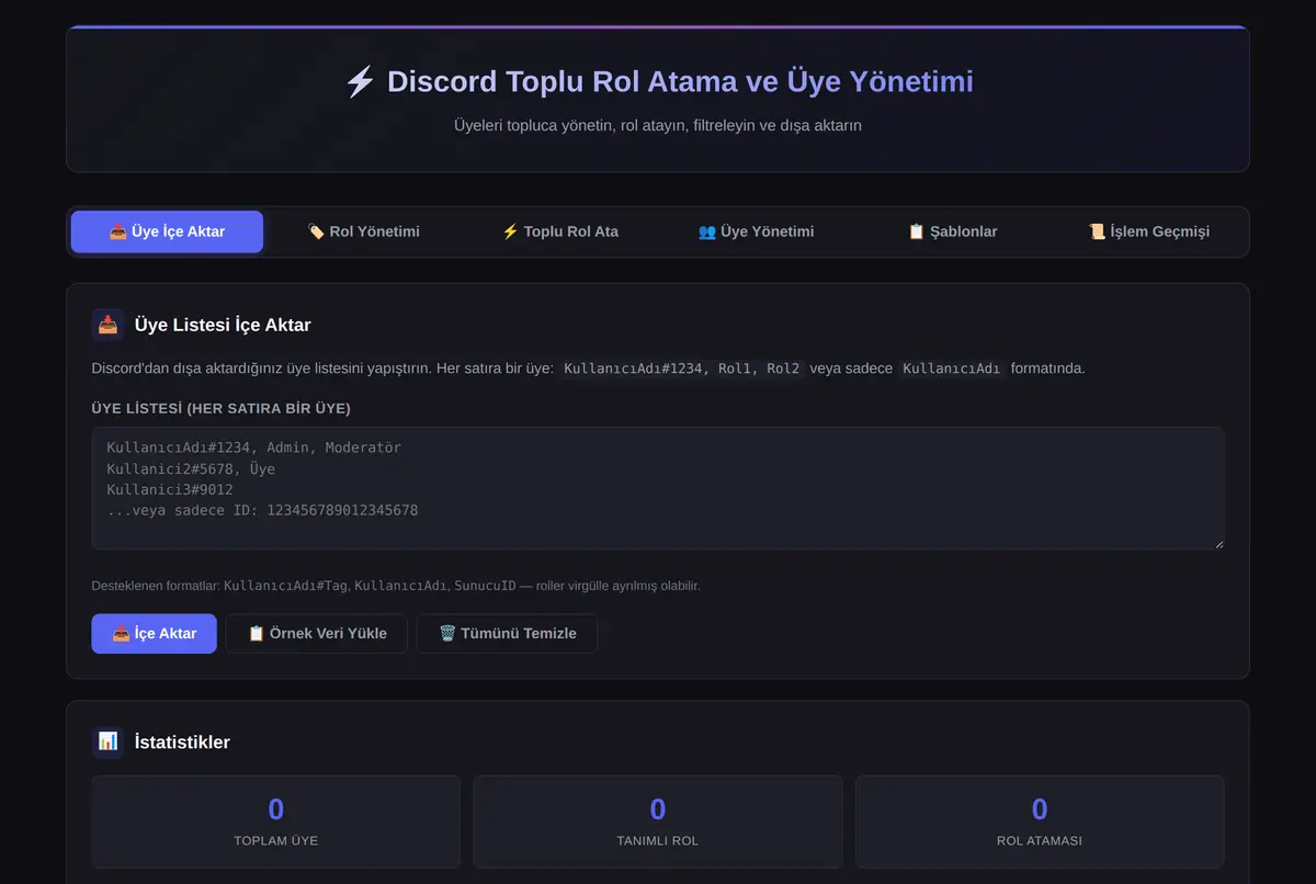 Discord Toplu Rol Atama ve Üye Yönetimi Aracı ekran görüntüsü 2