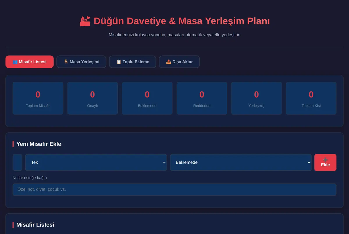 Düğün Davetiye & Masa Yerleşim Planı Aracı ekran görüntüsü 2